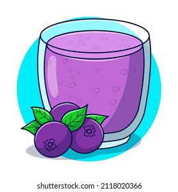 Blueberry jam or smoothie with colored hand drawn cartoon style