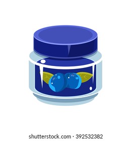 Blueberry Jam  In Transparent Jar Isolated Flat Vector Icon On White Backgroung In Simplified Manner