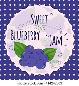 Blueberry jam vector logo. Homemade jam logo. Sweet blueberry jam. Blueberry illustration. Berry jam illustration.