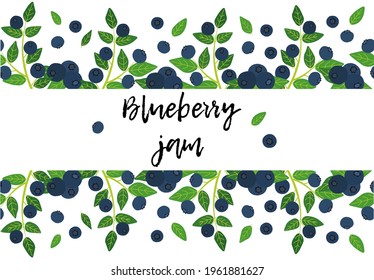 blueberry jam. Vector blueberry seamless horizontal border. Background design for natural cosmetics,sweets and pasties filled with berry, food, grocery ,health care products