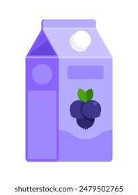 Blueberry juice carton. Flat icon isolated on white background. Refreshing beverage concept. Perfect for menu design and food packaging