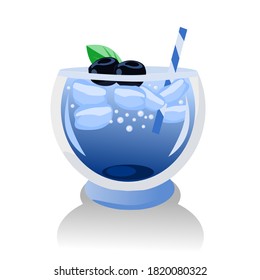 Blueberry juice in a clear glass There was ice and a tube in the glass.Vector illustration isolated on white background.

