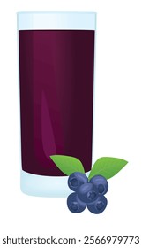 Blueberry juice with a fresh blueberries beside glass, vector