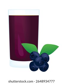 Suco de mirtilo com um mirtilo fresco ao lado de vidro, vetor	