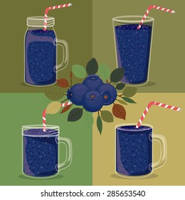 Blueberry juice over colored background, vector illustration