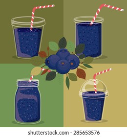 Blueberry juice over colored background, vector illustration