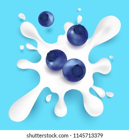 Blueberry juice Realistic Vector illustration. fruit and fresh milk.