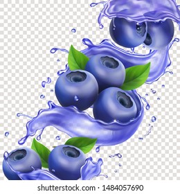 Blueberry in juice splash pure vector illustration for beverage design.