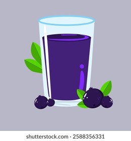 Blueberry juice vector cartoon. A glass of fresh fruity juice illustration with background. Can be used for wallpaper and decoration. 