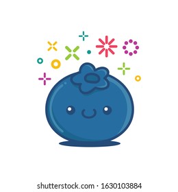 Blueberry kawaii emoticon cartoon illustration isolated on white