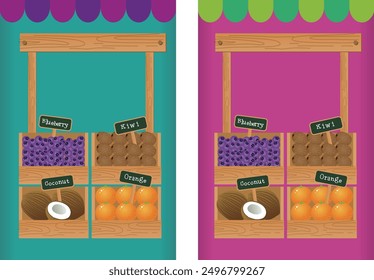 blueberry kiwi coconut orange fruit shop character fruit fun design cute cartoon illustration