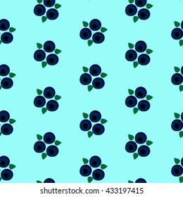 blueberry with leaf on blue background seamless pattern vector.