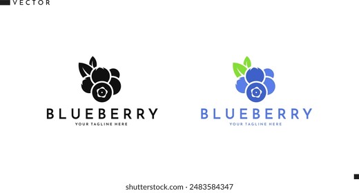 Blueberry with leaves logo. Vegetarian food sign. Isolated blueberry on white background. Fresh fruit vector