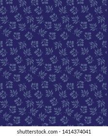blueberry and leaves seamless pattern in blue tones