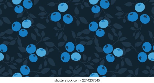 Blueberry and leaves seamless pattern, blueberries vector background. Vector design with bunch of blueberries and leaves for decoration, print, cover, fabric, paper, and other use. Vector illustration