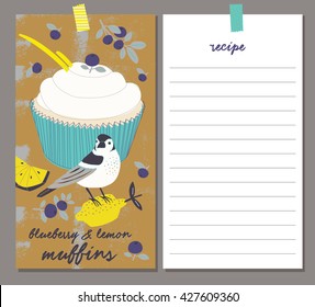 Blueberry & lemon muffins. Recipe Card. Print Design