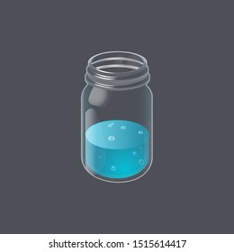 Blueberry lemonade in vintage glass jar. Homemade refreshment drink. Almost empty. Vector illustration isolated on dark background.
