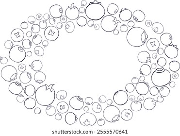 Blueberry line art oval frame template. vector illustration for nature-inspired artwork