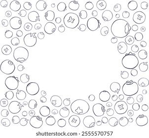 blueberry  line vector drawing oval frame fruits concept.  line draw design graphic vector illustration.
