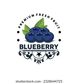 Blueberry Logo, Garden Farm Fresh Fruit Vector, Elegant Simple Design, Symbol Illustration Template