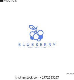 Blueberry logo. Isolated blueberries with leaves on white background. Fresh berries sign. Natural food