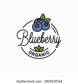 Blueberry logo. Round linear logo of organic blueberry on white background