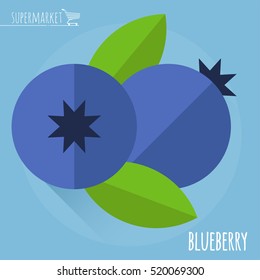 Blueberry.  Long Shadow Flat Design Vector Icon.