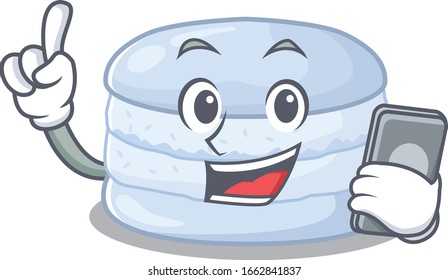 Blueberry macaron Cartoon design style speaking on a phone