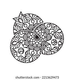 Blueberry mandala coloring page.  Vector and line art. Coloring page for adult boys and girls. Hand drawn vector illustration.