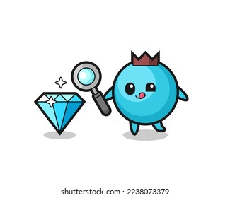 blueberry mascot is checking the authenticity of a diamond , cute style design for t shirt, sticker, logo element