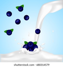 blueberry in milk splash vector illustration for banner