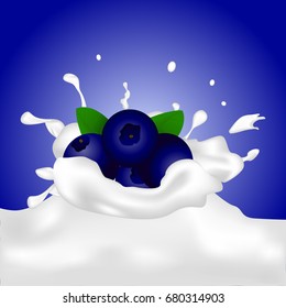blueberry in milk splash vector illustration for banner