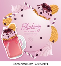 Blueberry Milkshake in Cocktail Jar : Vector Illustration