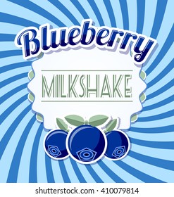 Blueberry milkshake label in retro style on twisted background