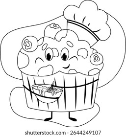 Blueberry Muffin Chef Coloring Page Mixing Dough