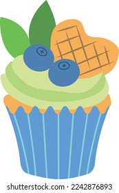 Icono del muffin de arándano azul. Pastel de bayas dulces y frescos