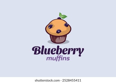 Logotipo del muffin del arándano con una combinación del muffin lindo, del arándano y de letras. Es bueno para el restaurante, la cafetería, el camión de la comida, el etc.