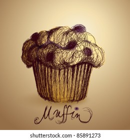 Blueberry MUFFIN / Realistic sketch of cupcake