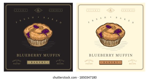 Blueberry Muffin Vintage Retro-Illustration