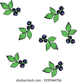 blueberry on a twig background seamless pattern