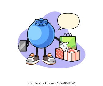 Blueberry online shopping with speech bubble cartoon. Mascot Character vector.