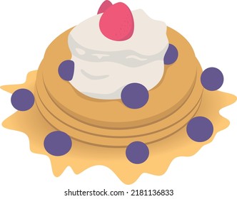 blueberry pancakes with syrup flat illustration
