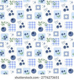Blueberry Patchwork Seamless Pattern for Floral Fabric, Wrapping Paper and Sweet Cottage Background