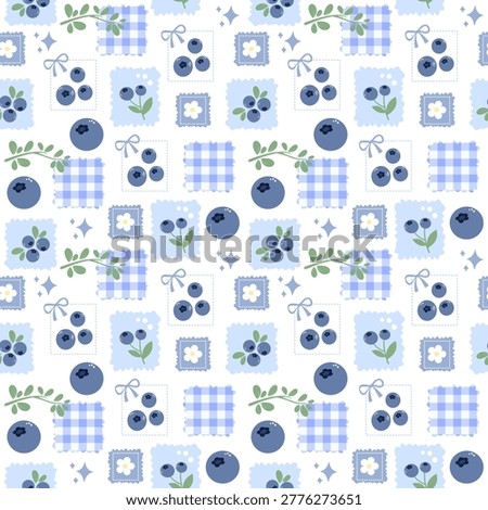 Blueberry Patchwork Seamless Pattern for Floral Fabric, Wrapping Paper and Sweet Cottage Background