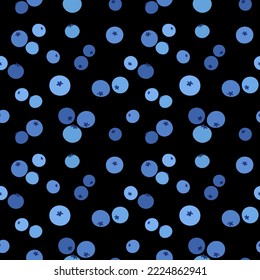 Blueberry pattern. Blueberries on a black background. Vector illustration.