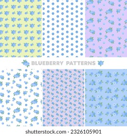 Juego de vectores de ilustraciones de patrones de arándano azul.