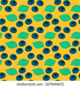 Blueberry pattern on yellow background. Can be used for background, wallpaper, textiles.