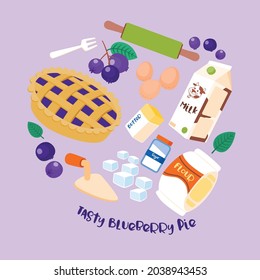 Blueberry Pie Ingredients, Cute and Tasty, Illustration, Vector