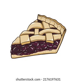 Blueberry pie isolated in white background, hand drawn homemade sliced pie in vector