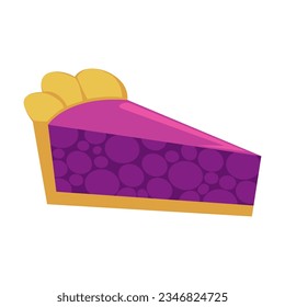 Blueberry pie piece vector illustration. Cartoon drawing or sticker of tea time element isolated on white background. Desserts, pastry concept